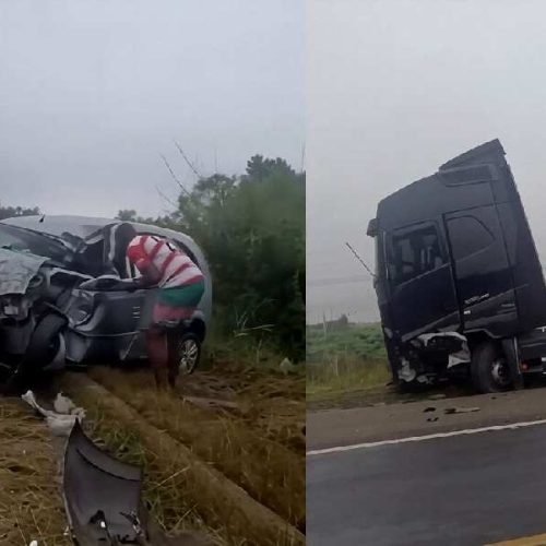 Batida entre caminhão e carro deixa feridos no anel viário de Vitória da Conquista