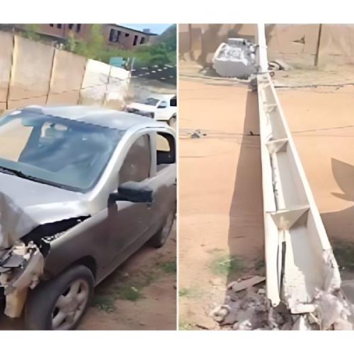 Carro derruba poste e deixa parte do BNH sem energia em Guanambi