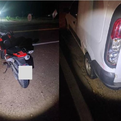 Colisão entre moto e Fiorino deixa dois jovens feridos na BR-030 em Palmas de Monte Alto