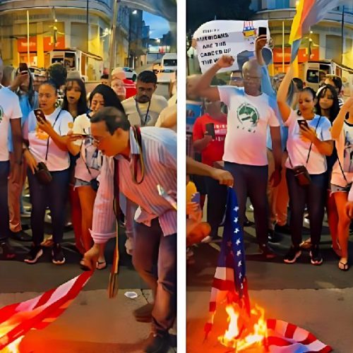 Deputado baiano queima bandeira dos EUA em protesto pró-Venezuela em Salvador
