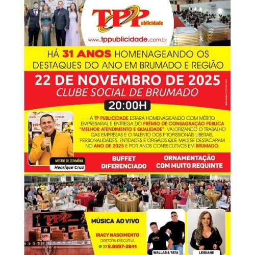 Noite de Gala em Brumado: TPP Publicidade prepara homenagem aos maiores destaques de 2025
