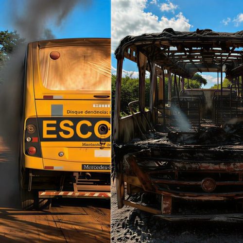 Ônibus escolar pega fogo e é destruído na zona rural de Rio do Antônio