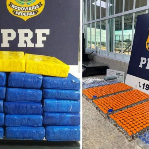 PRF apreende 14 quilos de drogas e centenas de medicamentos em ônibus na BR-116
