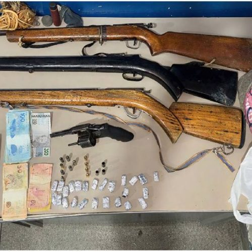 Polícia apreende armas, drogas e mais de R$ 4 mil durante operação contra tráfico em Oliveira dos Brejinhos