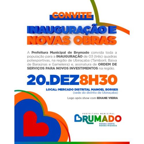 Prefeito Fabrício Abrantes entrega três quadras e autoriza novas obras em Ubiraçaba