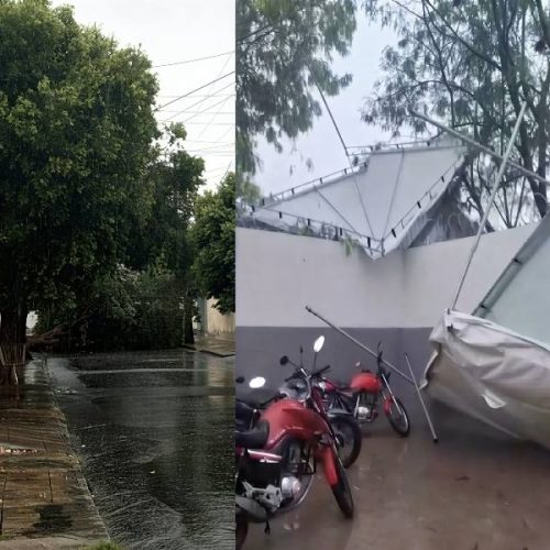 Ventania forte causa estragos, danifica escola e interdita rua em Guanambi