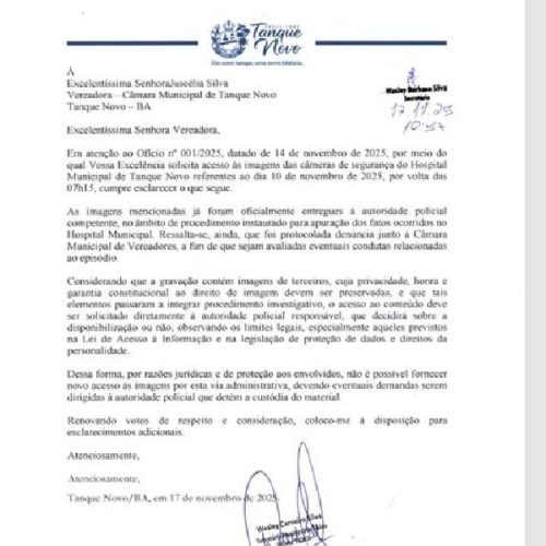 Vereadora acusa secretário de Saúde de Tanque Novo de impedir acesso a imagens e denuncia falta de transparência