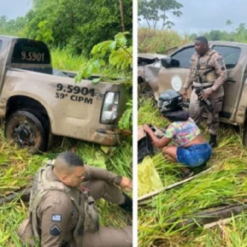 Viatura da PM se envolve em acidente na BA-099 e policial fica ferido em Camaçari
