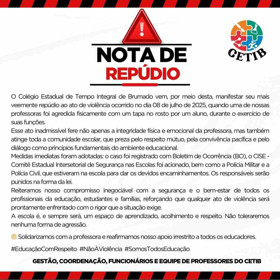 Colégio Estadual de Tempo Integral de Brumado emite Nota de Repúdio após professora ser agredida por aluno