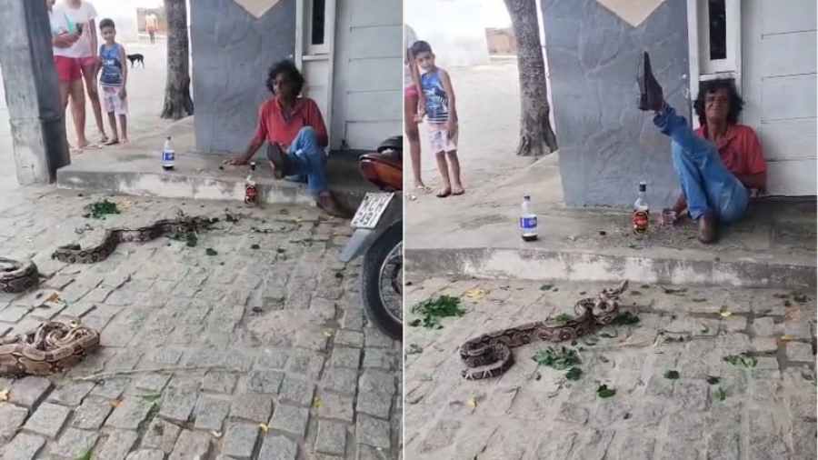 Pânico toma conta de praça e provoca correria com jiboias soltas em Retirolândia