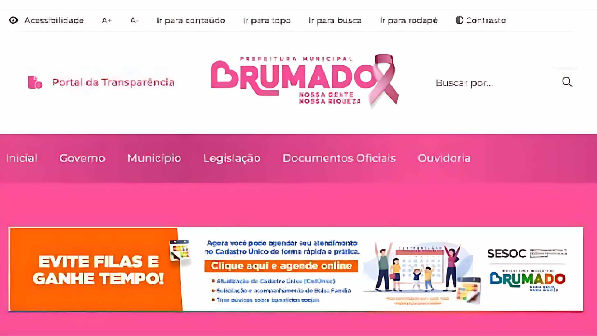 Prefeitura de Brumado transforma site em rosa e reforça alertar sobre câncer de mama e colo do útero