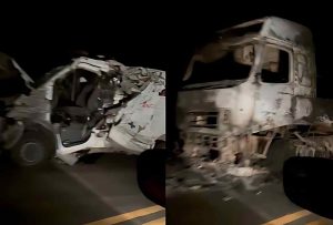 Ambulância de Guanambi bate em carreta em chamas na BA-026 deixa mãe e criança portadora de necessidades especiais feridas