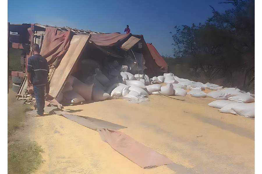 Carreta carregada com milho tomba e bloqueia a BR-030 em Malhada; desvio complica viagem