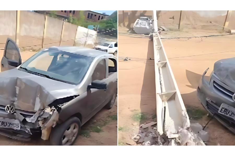 Carro derruba poste e deixa parte do BNH sem energia em Guanambi