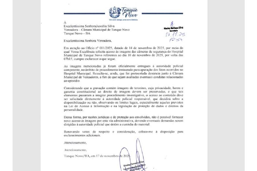 Vereadora acusa secretário de Saúde de Tanque Novo de impedir acesso a imagens e denuncia falta de transparência