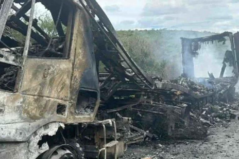 Carreta pega fogo e causa congestionamento de horas na BR-116 em Jaguaquara