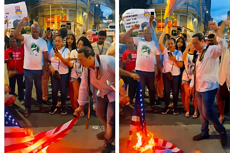 Deputado baiano queima bandeira dos EUA em protesto pró-Venezuela em Salvador