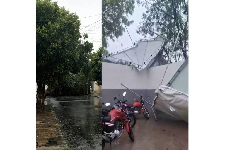 Ventania forte causa estragos, danifica escola e interdita rua em Guanambi