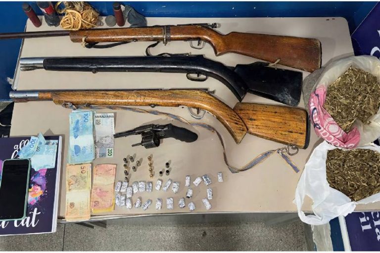 Polícia apreende armas, drogas e mais de R$ 4 mil durante operação contra tráfico em Oliveira dos Brejinhos