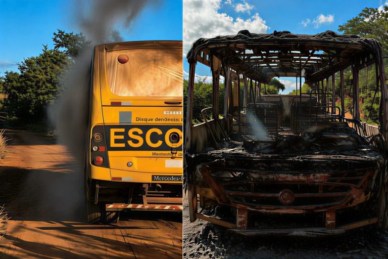 Ônibus escolar pega fogo e é destruído na zona rural de Rio do Antônio