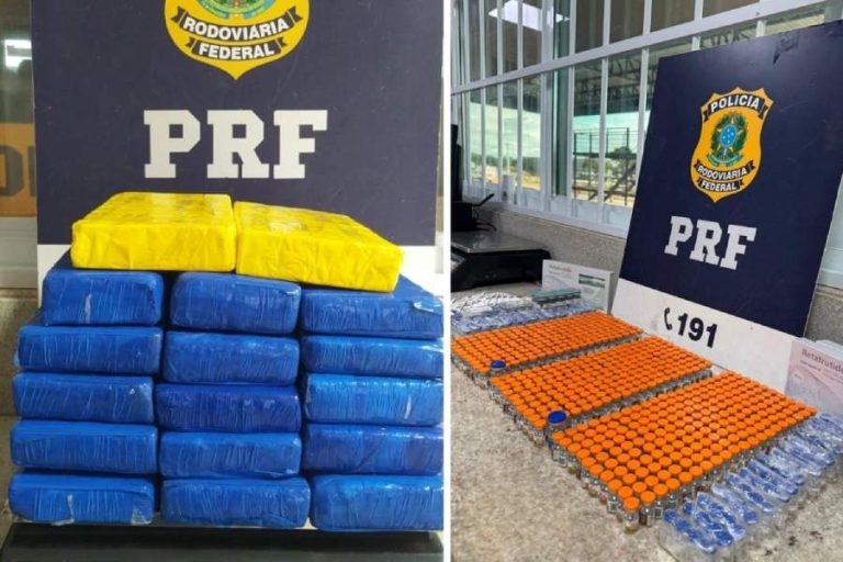 PRF apreende 14 quilos de drogas e centenas de medicamentos em ônibus na BR-116