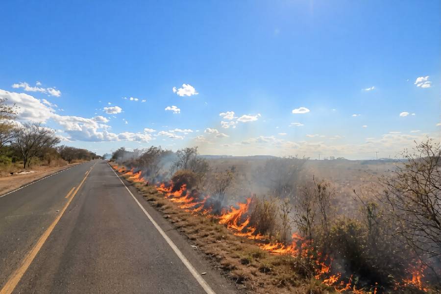 Incêndio na BR-030 provoca falta de energia e interrompe abastecimento de água em Guanambi