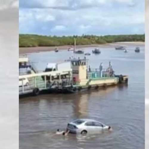 Carro despenca no rio Buranhém após motorista esquecer freio de mão em Porto Seguro