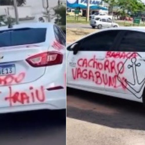 Traição? Carro aparece pichado em cidade baiana e viraliza nas redes sociais em jogada de marketing: “Você é safado”